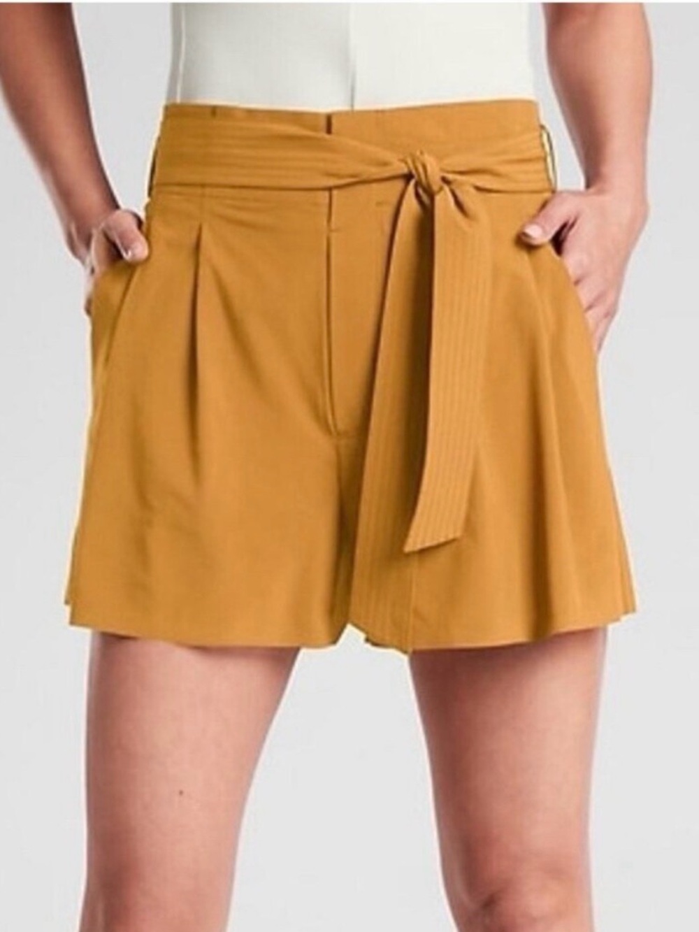 Athleta skyline shorts ll paperbag waist with a tie belt-mustard yellow